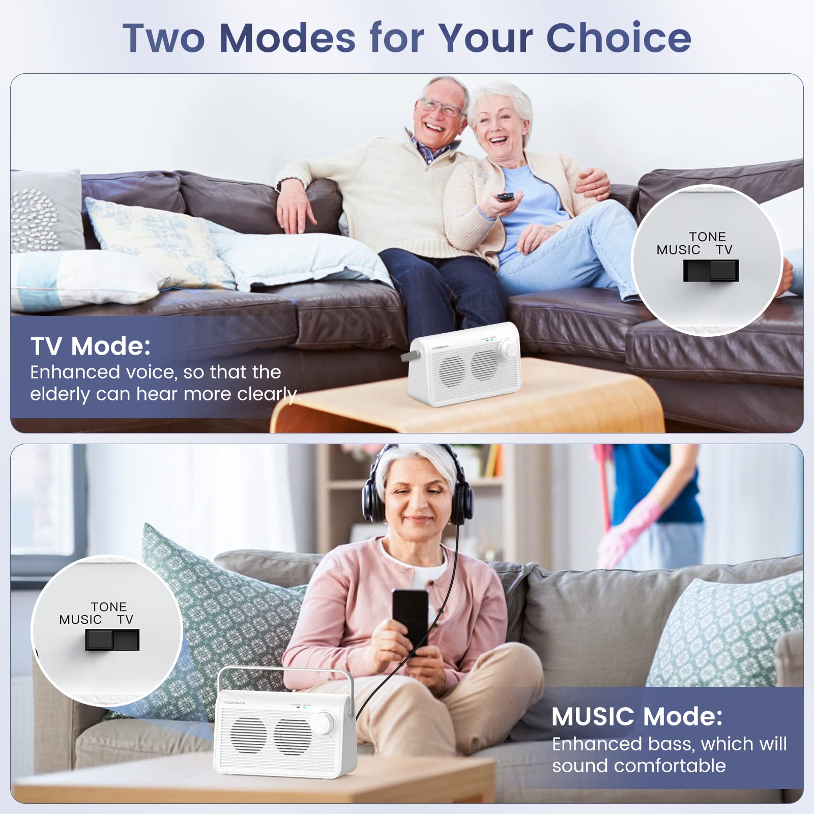 Tosima Tv9000W Wireless Speaker For Tv, Easy Control Portable Tv Soundbox For Elderly (Tv Need 3.5Mm Jack Or Audio Out Plug)